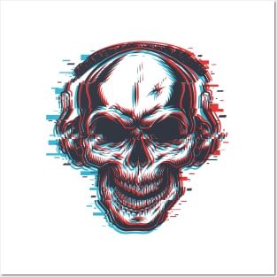 Skull music glitch Posters and Art